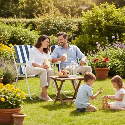 Záhradné kreslo SPRINGOS MALAGA modro-biele pruhy