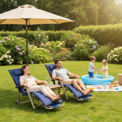 Záhradné polohovacie kreslo SPRINGOS VICTO modré