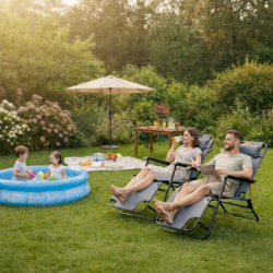 Záhradné polohovacie kreslo SPRINGOS RELAX tmavo šedé