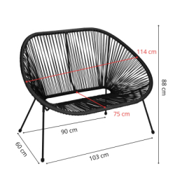 Ratanová záhradná pohovka SPRINGOS LOA GF0088 čierna