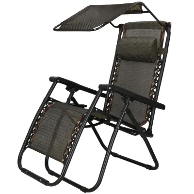 Záhradné polohovacie kreslo so strieškou SPRINGOS ZERO GRAVITY čierno-hnedé