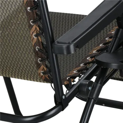 Záhradné polohovacie kreslo so strieškou SPRINGOS ZERO GRAVITY čierno-hnedé