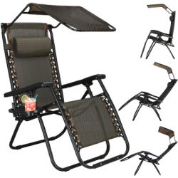 Záhradné polohovacie kreslo so strieškou SPRINGOS ZERO GRAVITY čierno-hnedé