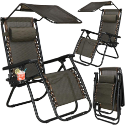 Záhradné polohovacie kreslo so strieškou SPRINGOS ZERO GRAVITY čierno-hnedé