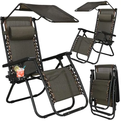 Záhradné polohovacie kreslo so strieškou SPRINGOS ZERO GRAVITY čierno-hnedé