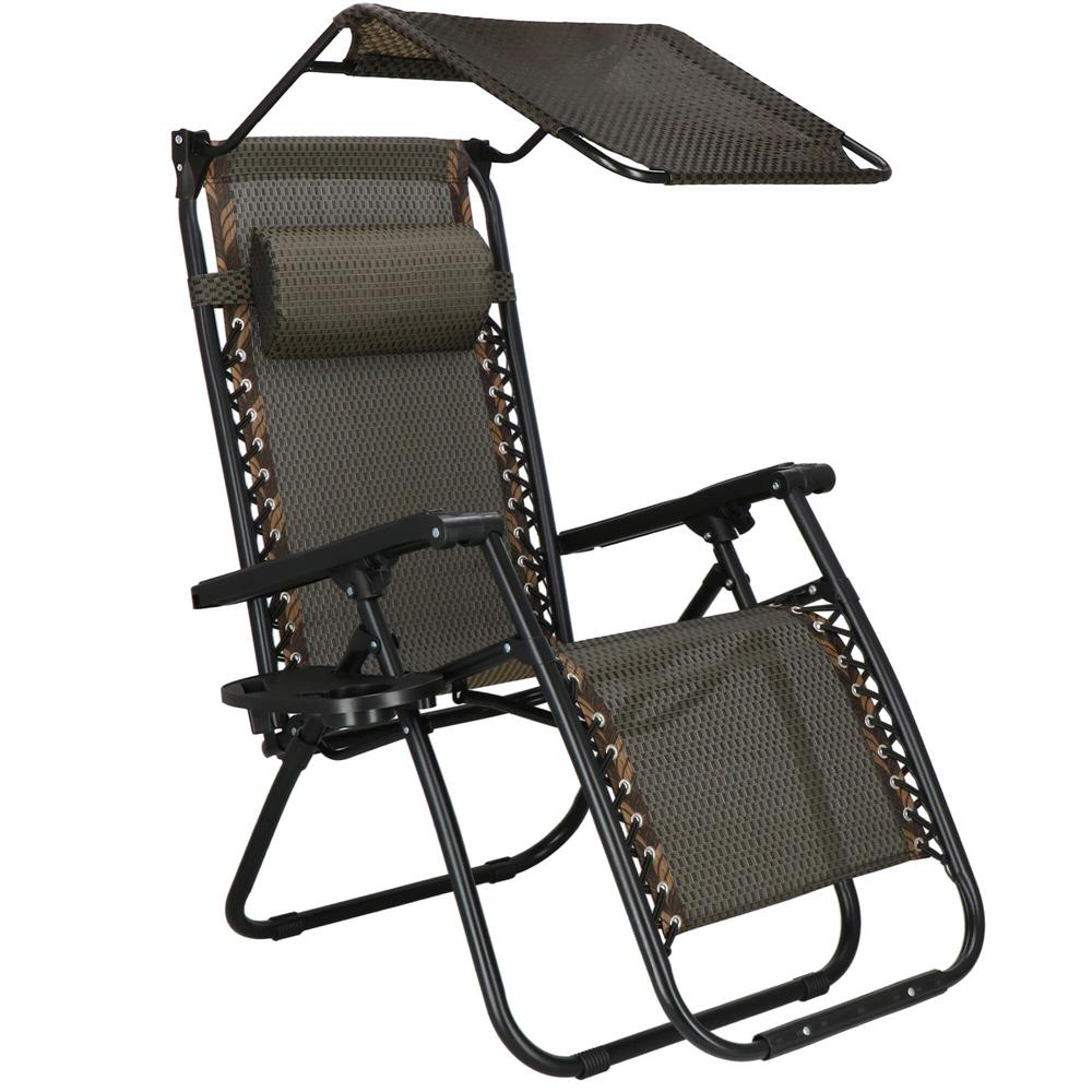 Záhradné polohovacie kreslo so strieškou SPRINGOS ZERO GRAVITY čierno-hnedé