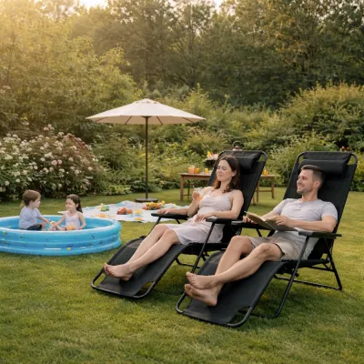 Záhradné polohovacie kreslo SPRINGOS RELAX čierne