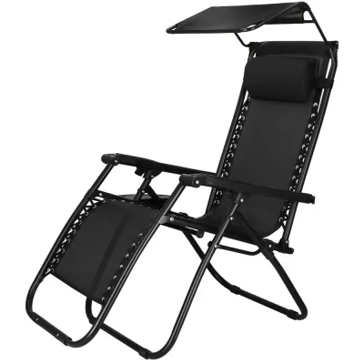 Záhradné polohovacie kreslo so strieškou SPRINGOS ZERO GRAVITY čierne
