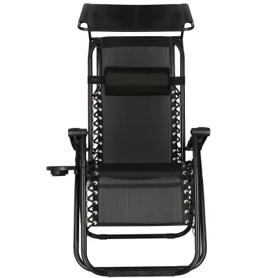 Záhradné polohovacie kreslo so strieškou SPRINGOS ZERO GRAVITY čierne