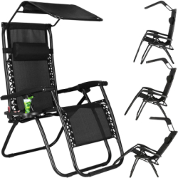 Záhradné polohovacie kreslo so strieškou SPRINGOS ZERO GRAVITY čierne