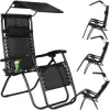 Záhradné polohovacie kreslo so strieškou SPRINGOS ZERO GRAVITY čierne