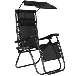Záhradné polohovacie kreslo so strieškou SPRINGOS ZERO GRAVITY čierne