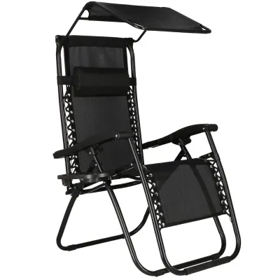 Záhradné polohovacie kreslo so strieškou SPRINGOS ZERO GRAVITY čierne