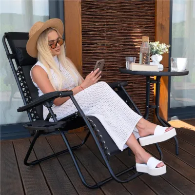 Záhradné polohovacie kreslo SPRINGOS ZERO GRAVITY čierne