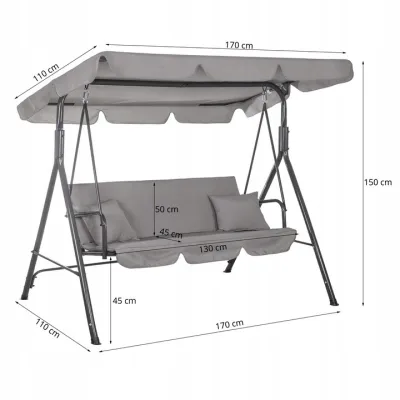 Záhradná hojdačka SPRINGOS GRACE 3-miestna, šedá