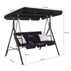 Záhradná hojdačka 3-miestna, čierna SPRINGOS LUNA