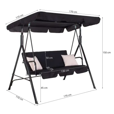 Záhradná hojdačka 3-miestna, čierna SPRINGOS LUNA