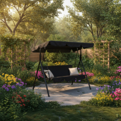 Záhradná hojdačka 3-miestna, čierna SPRINGOS LUNA