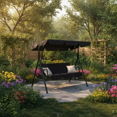 Záhradná hojdačka 3-miestna, čierna SPRINGOS LUNA