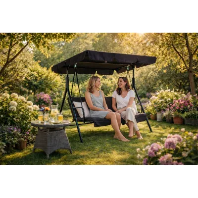 Záhradná hojdačka 3-miestna, čierna SPRINGOS LUNA