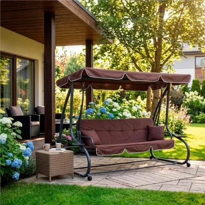 Záhradná hojdačka 4-miestna, hnedá SPRINGOS FLORIDA