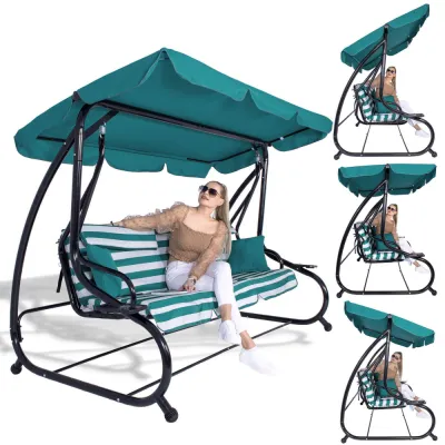 Záhradná hojdačka SPRINGOS MALIBU 4-miestna, zeleno-biela