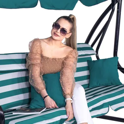 Záhradná hojdačka SPRINGOS MALIBU 4-miestna, zeleno-biela