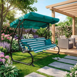 Záhradná hojdačka SPRINGOS MALIBU 4-miestna, zeleno-biela