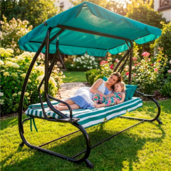 Záhradná hojdačka SPRINGOS MALIBU 4-miestna, zeleno-biela