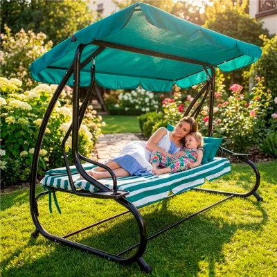 Záhradná hojdačka SPRINGOS MALIBU 4-miestna, zeleno-biela