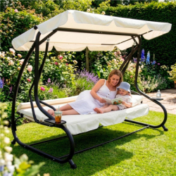 Záhradná hojdačka SPRINGOS BOHEMA 4-miestna, krémová