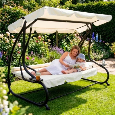 Záhradná hojdačka SPRINGOS BOHEMA 4-miestna, krémová