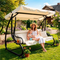 Záhradná hojdačka SPRINGOS BOHEMA 4-miestna, krémová