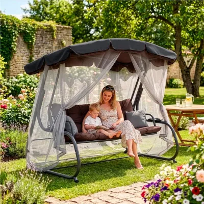 Záhradná hojdačka 3-4-miestna SPRINGOS DIANA GS0032, hnedá