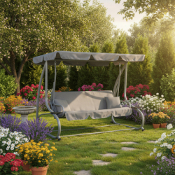 Záhradná hojdačka SPRINGOS VENEZIA 3-miestna, šedá