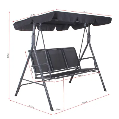 Záhradná hojdačka SPRINGOS PALERMO 3-miestna, čierna