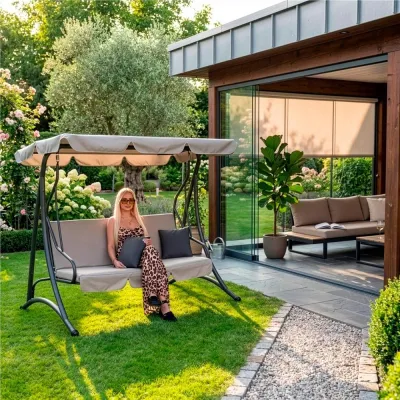 Záhradná hojdačka 3-miestna SPRINGOS DEIZY GS0031, béžová