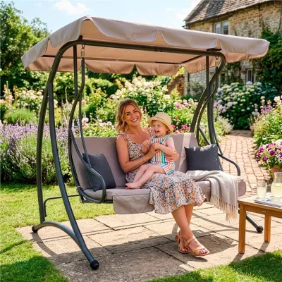 Záhradná hojdačka 3-miestna SPRINGOS DEIZY GS0031, béžová