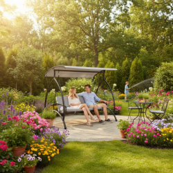 Záhradná hojdačka 3-miestna SPRINGOS JOKO GS0030, šedá