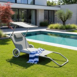 Záhradné lehátko na kolieskach SPRINGOS MOBI šedé