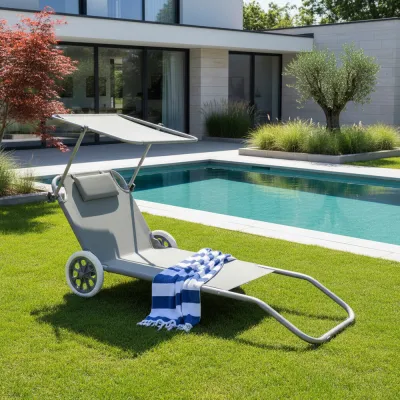 Záhradné lehátko na kolieskach SPRINGOS MOBI šedé