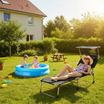 Záhradné polohovacie lehátko SPRINGOS POOL čierne