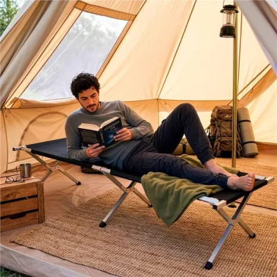 Kempingová skladacia posteľ SPRINGOS VENTURA čierna