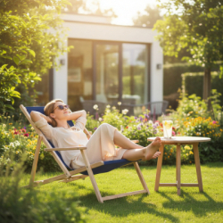 Záhradné drevené lehátko SPRINGOS TORINO tmavo modré