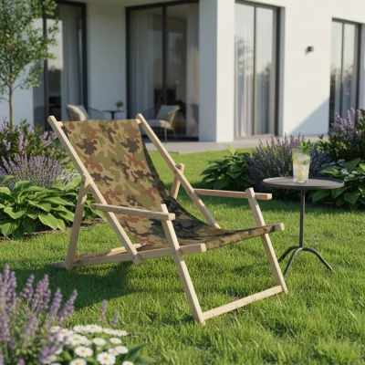 Záhradné drevené lehátko SPRINGOS TORINO camo