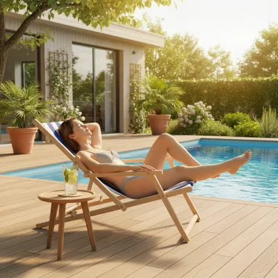 Záhradné drevené lehátko SPRINGOS TORINO modro-biele pruhy