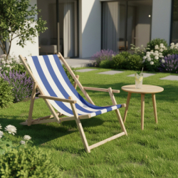 Záhradné drevené lehátko SPRINGOS TORINO modro-biele pruhy