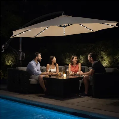 Záhradný slnečník s ľad osvetlením 290 cm, béžový SPRINGOS ATENA GU0047