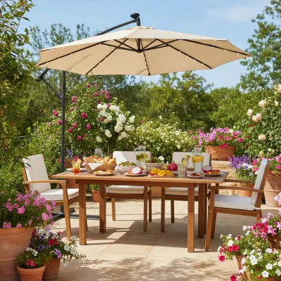 Záhradný slnečník s ľad osvetlením 290 cm, béžový SPRINGOS ATENA GU0047