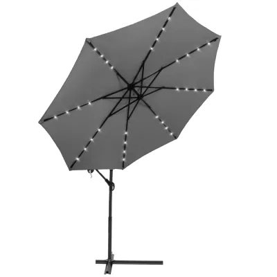 Záhradný slnečník s ľad osvetlením 290 cm, šedý SPRINGOS ATENA GU0046